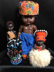 6 AFRICAN ZULU SONGOMA TRIBAL HARD PLASTIC VINTAGE DOLLS, BEADS, COSTUMES